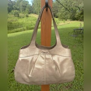 Coach Lexi Pleated Gold Metallic Shoulder Tote Bag